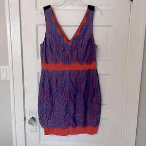 Madison Marcus Silk Dress with Lace Overlay